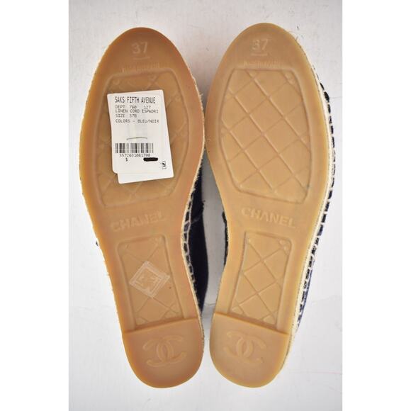 Chanel REV Blue Black Linen Canvas CC Logo Double Sole Espadrille Flat 37 RARE - Picture 14 of 14